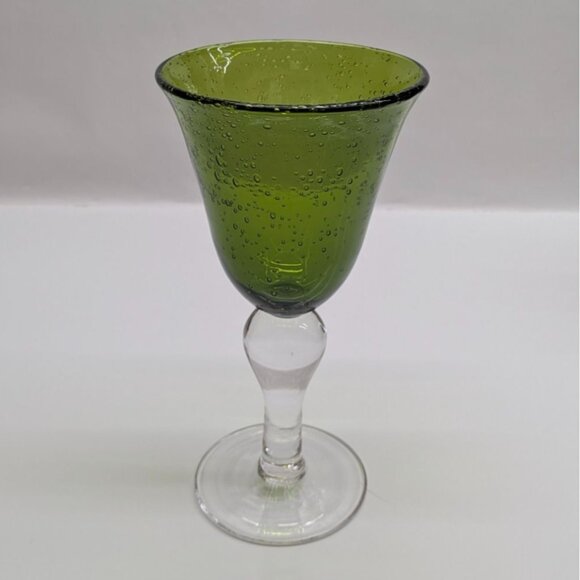 Artland Green Bubble Glass Wine Water Goblet With Clear Sturdy Base - Picture 1 of 11